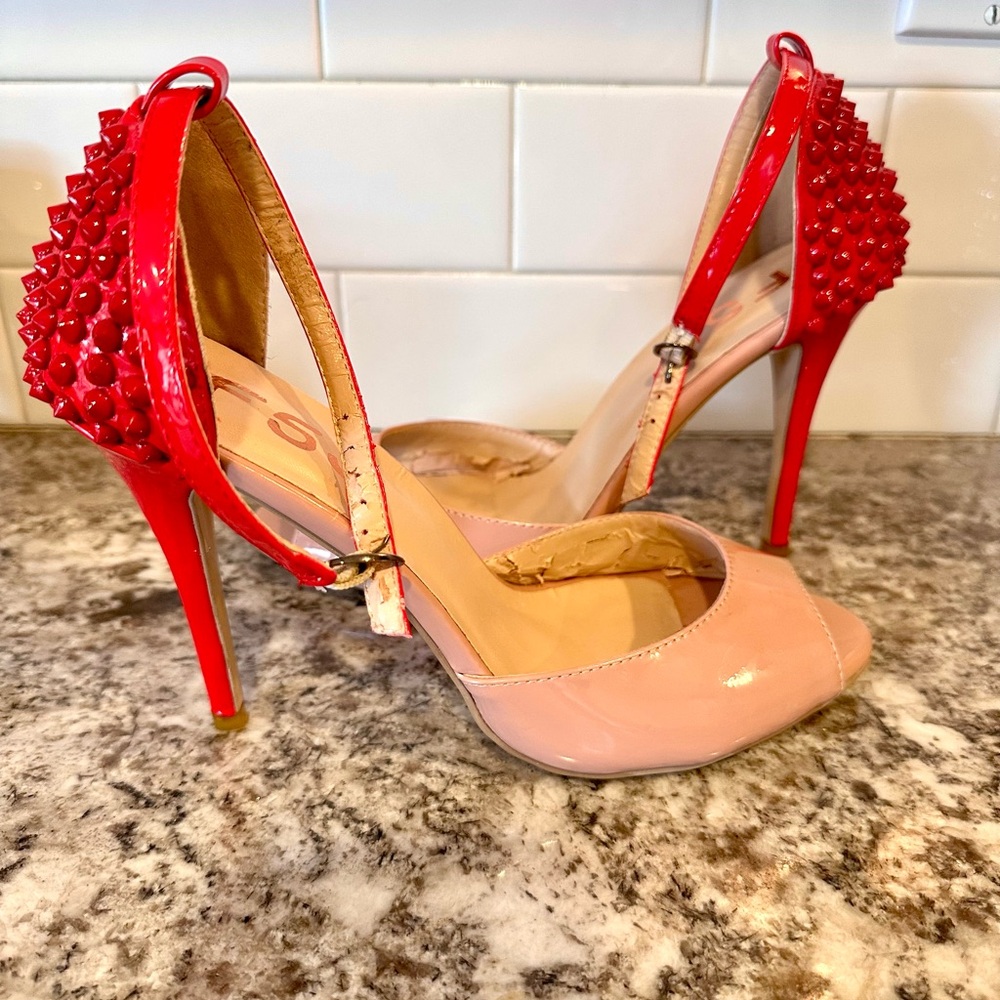FSJ Red and Pink Studded Heels